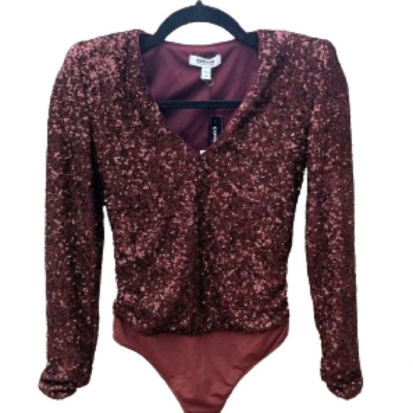Express Sequin V Neck Bodysuit NWT - Picture 3 of 12